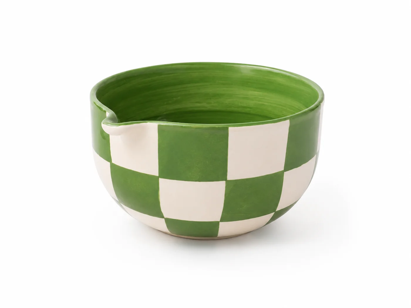 Checkered handmade ceramic matcha bowl